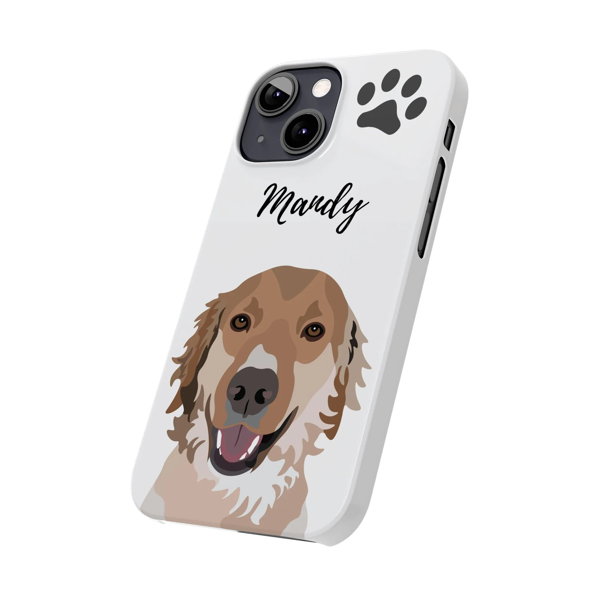 One Pet Portrait on a Slim iPhone Case | White Background | Custom Hand-Drawn Pet Portrait in Cartoon-Realism Style