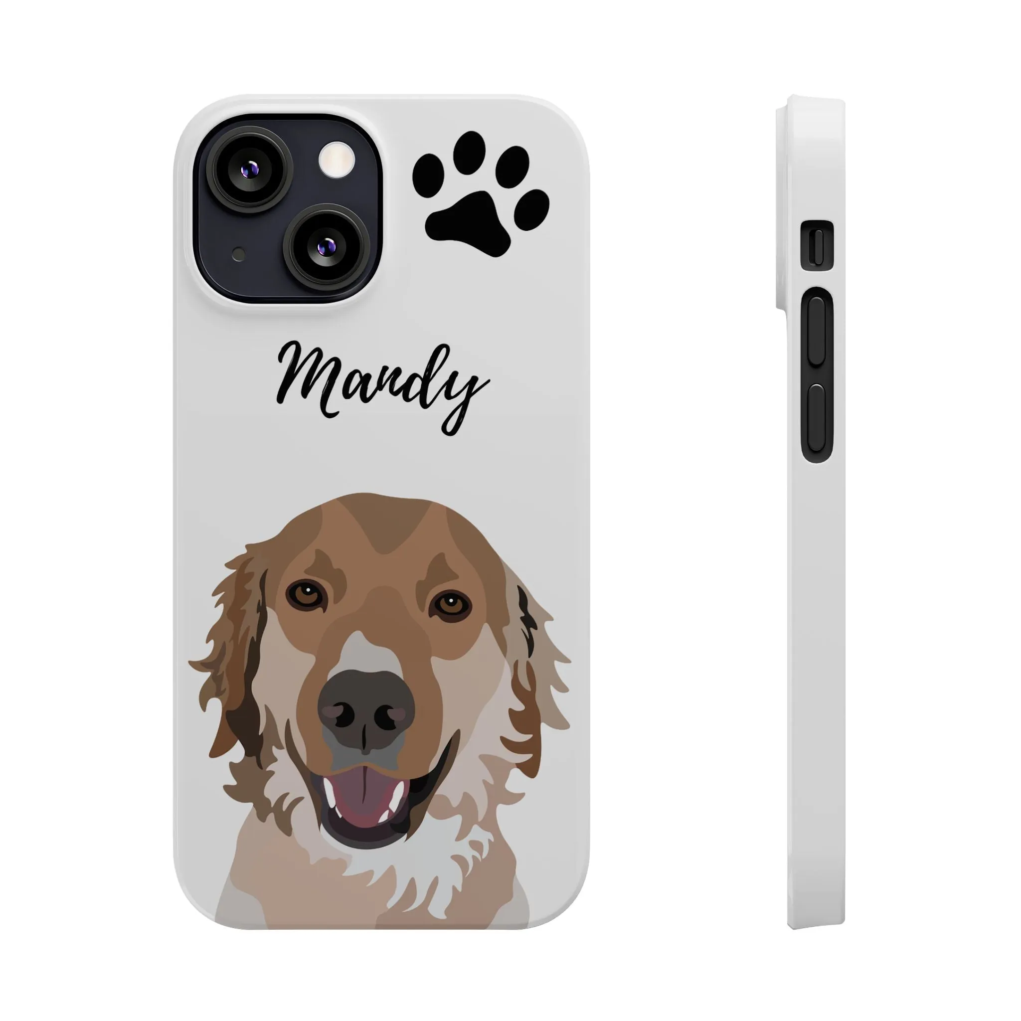 One Pet Portrait on a Slim iPhone Case | White Background | Custom Hand-Drawn Pet Portrait in Cartoon-Realism Style