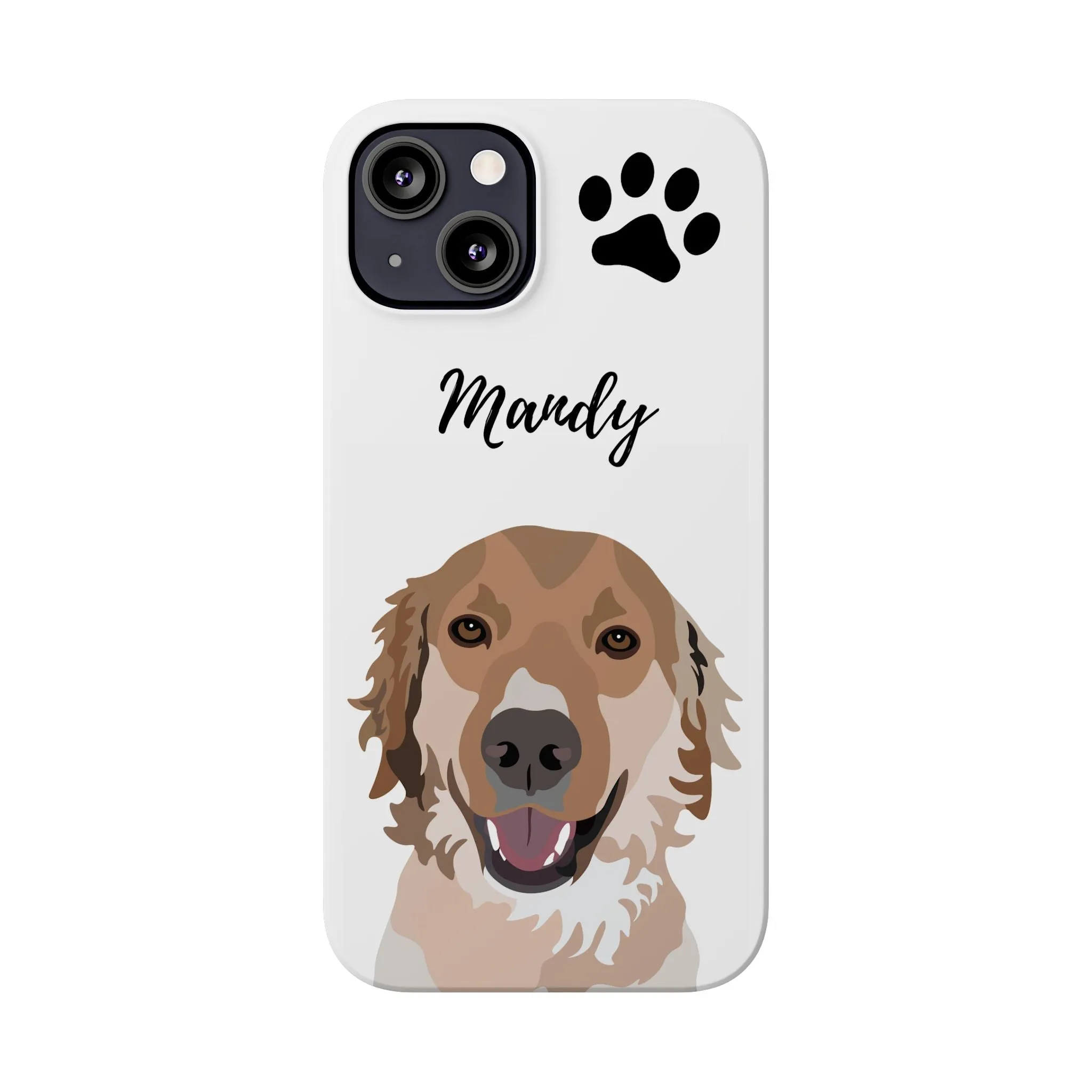One Pet Portrait on a Slim iPhone Case | White Background | Custom Hand-Drawn Pet Portrait in Cartoon-Realism Style