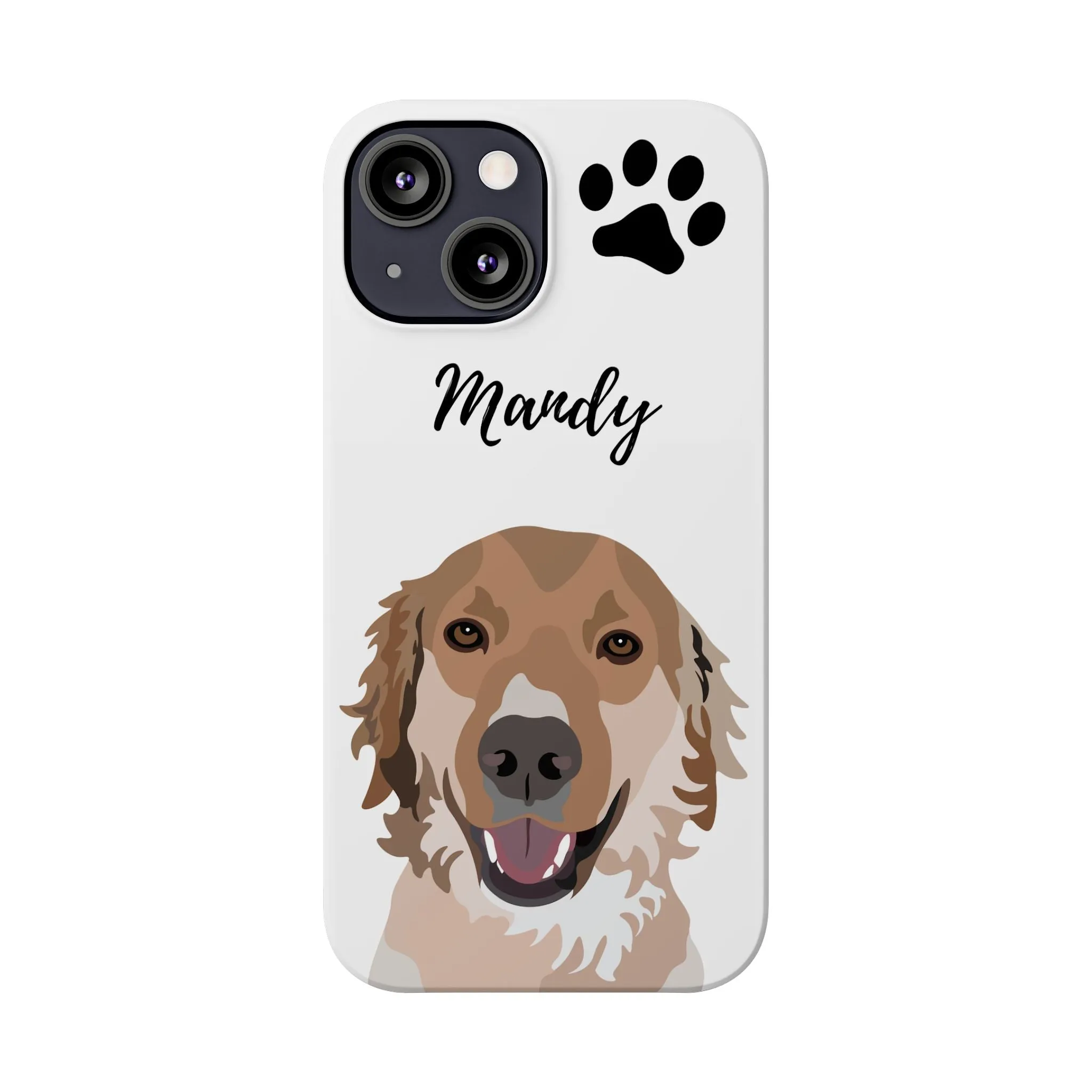 One Pet Portrait on a Slim iPhone Case | White Background | Custom Hand-Drawn Pet Portrait in Cartoon-Realism Style