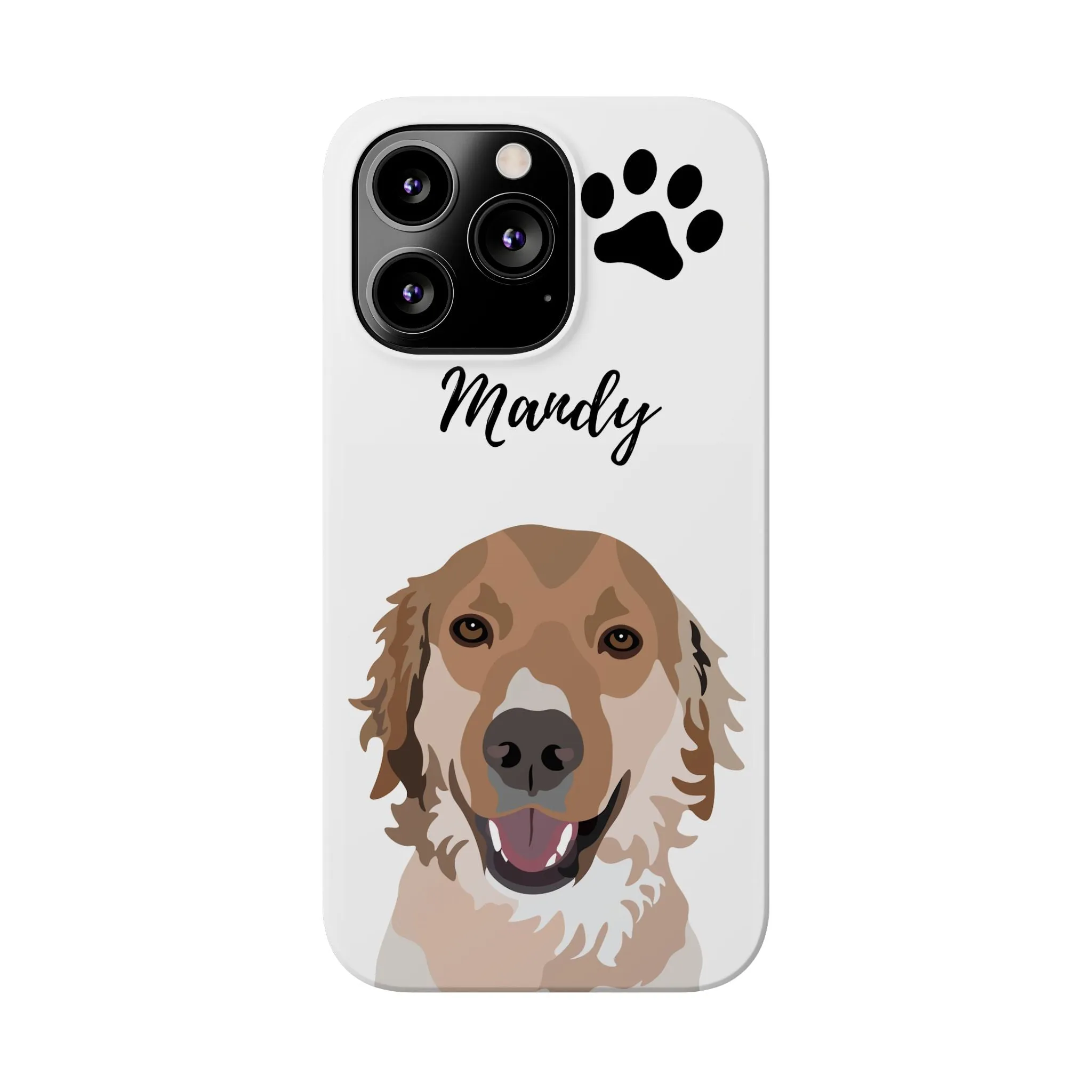 One Pet Portrait on a Slim iPhone Case | White Background | Custom Hand-Drawn Pet Portrait in Cartoon-Realism Style