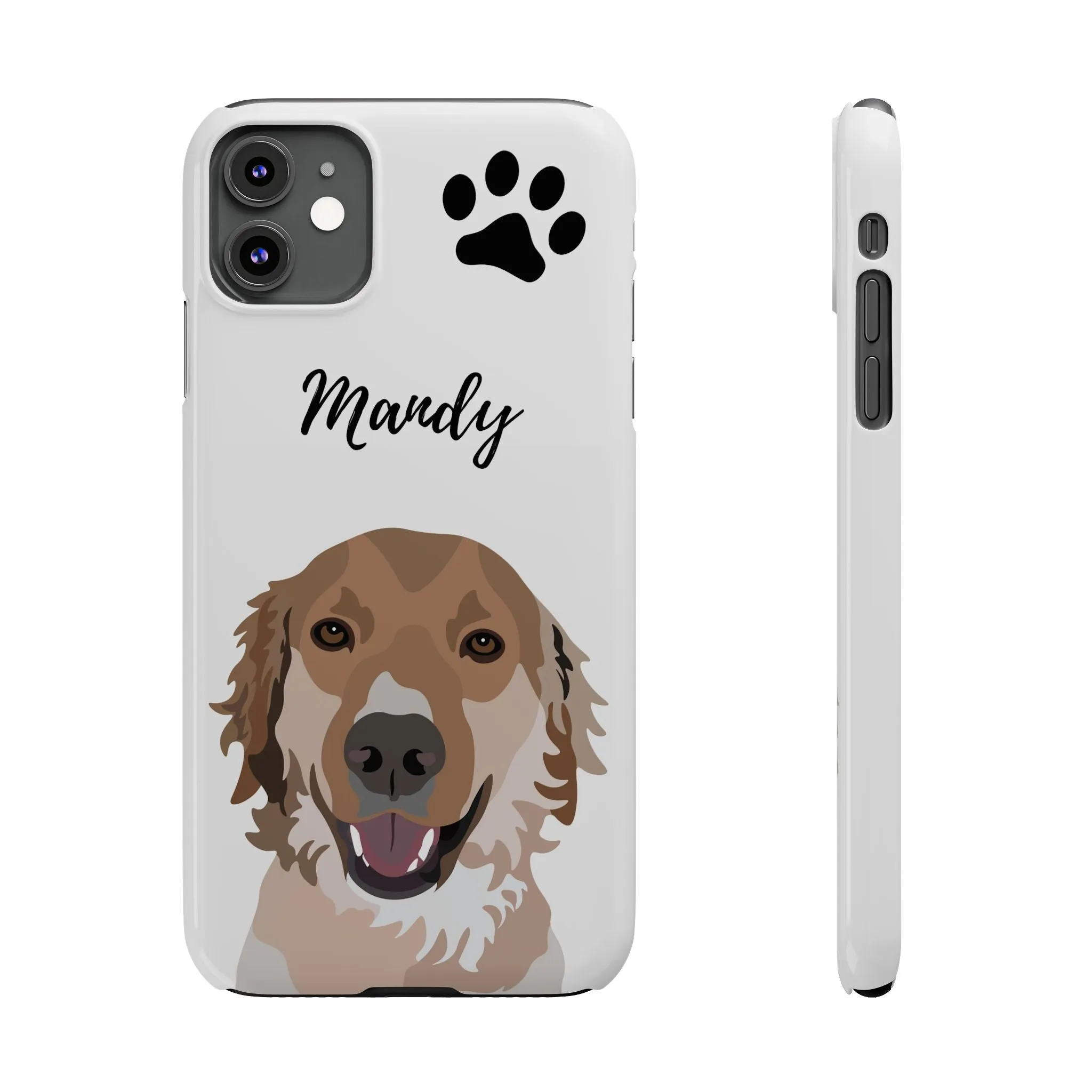 One Pet Portrait on a Slim iPhone Case | White Background | Custom Hand-Drawn Pet Portrait in Cartoon-Realism Style