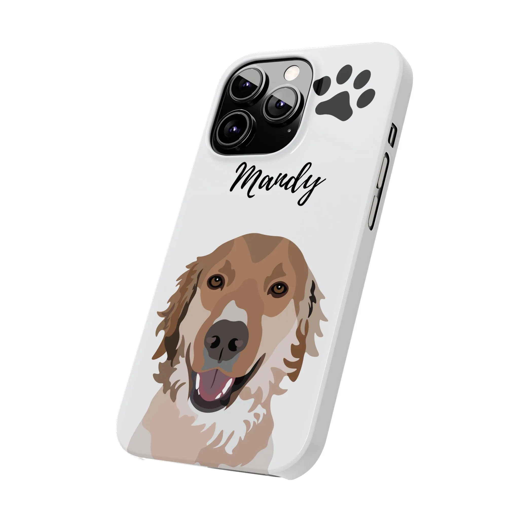 One Pet Portrait on a Slim iPhone Case | White Background | Custom Hand-Drawn Pet Portrait in Cartoon-Realism Style