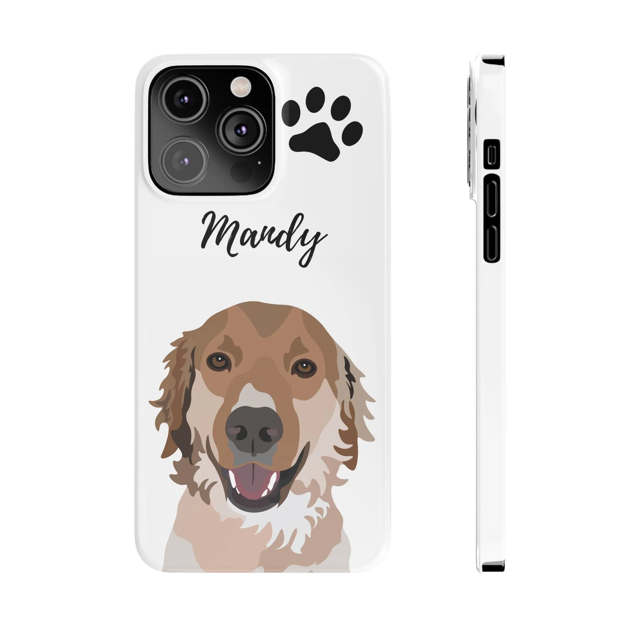 One Pet Portrait on a Slim iPhone Case | White Background | Custom Hand-Drawn Pet Portrait in Cartoon-Realism Style