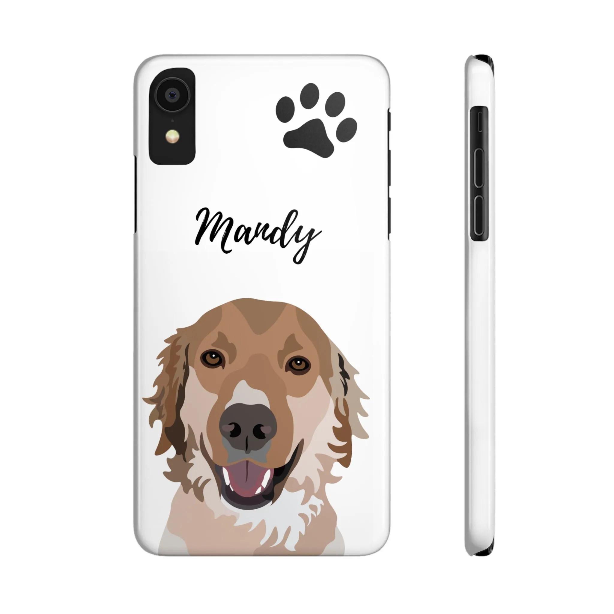 One Pet Portrait on a Slim iPhone Case | White Background | Custom Hand-Drawn Pet Portrait in Cartoon-Realism Style