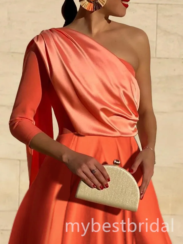 Orange One Shoulder High Low A-line Long Pr    om Dress,PDS11687
