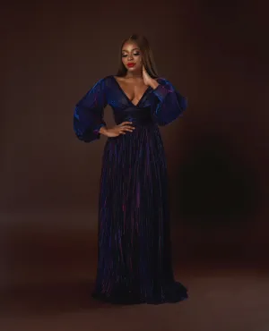 Oyemwen Holiday Collection Pleated Maxi Dress Purple/Blue
