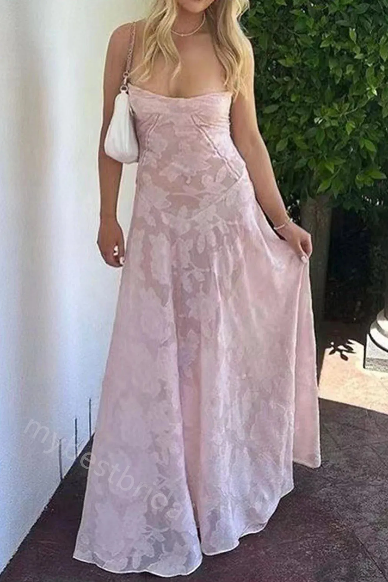 Pink Spaghetti Straps Sleeveless Sheath Floor Length Prom Dress,PDS11608