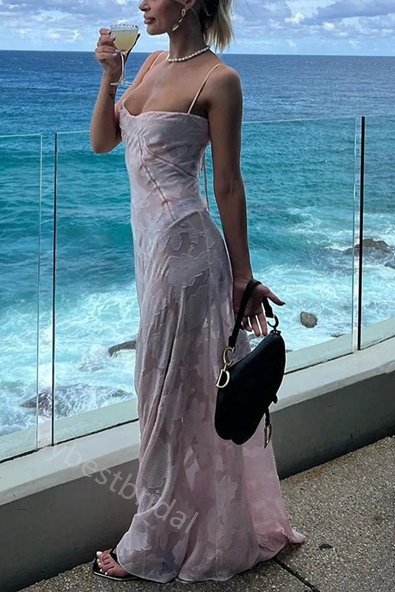Pink Spaghetti Straps Sleeveless Sheath Floor Length Prom Dress,PDS11608