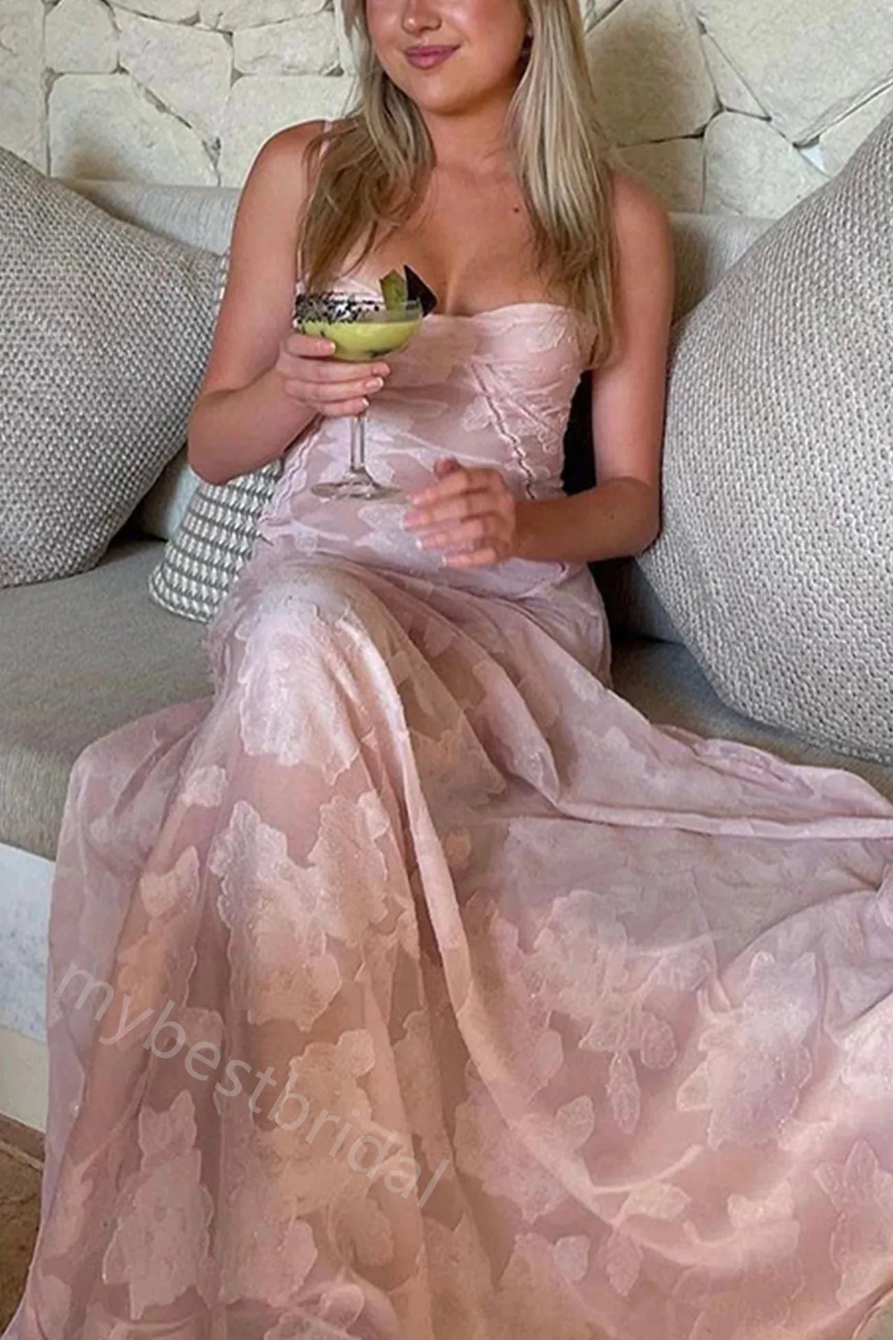 Pink Spaghetti Straps Sleeveless Sheath Floor Length Prom Dress,PDS11608