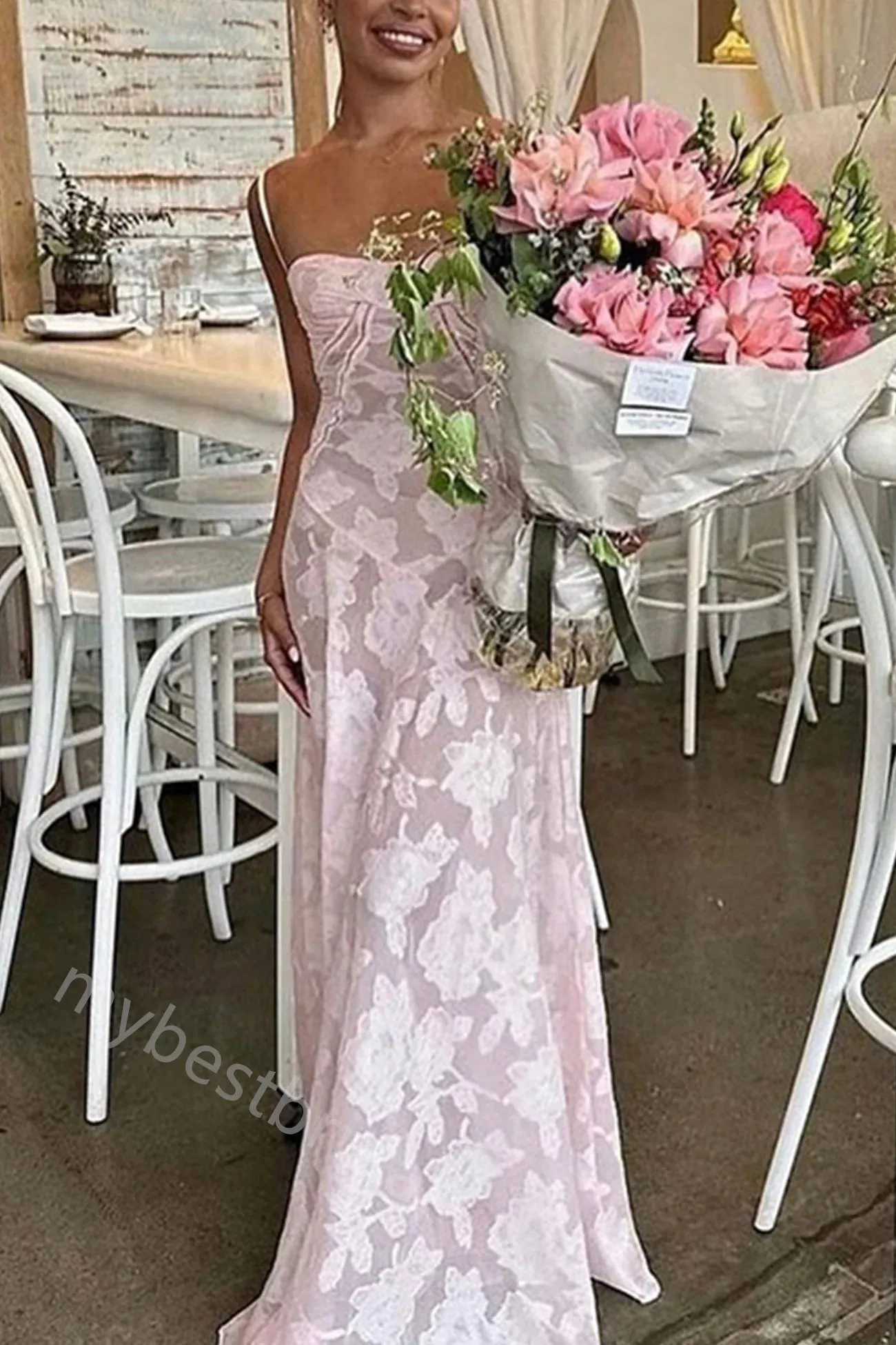 Pink Spaghetti Straps Sleeveless Sheath Floor Length Prom Dress,PDS11608