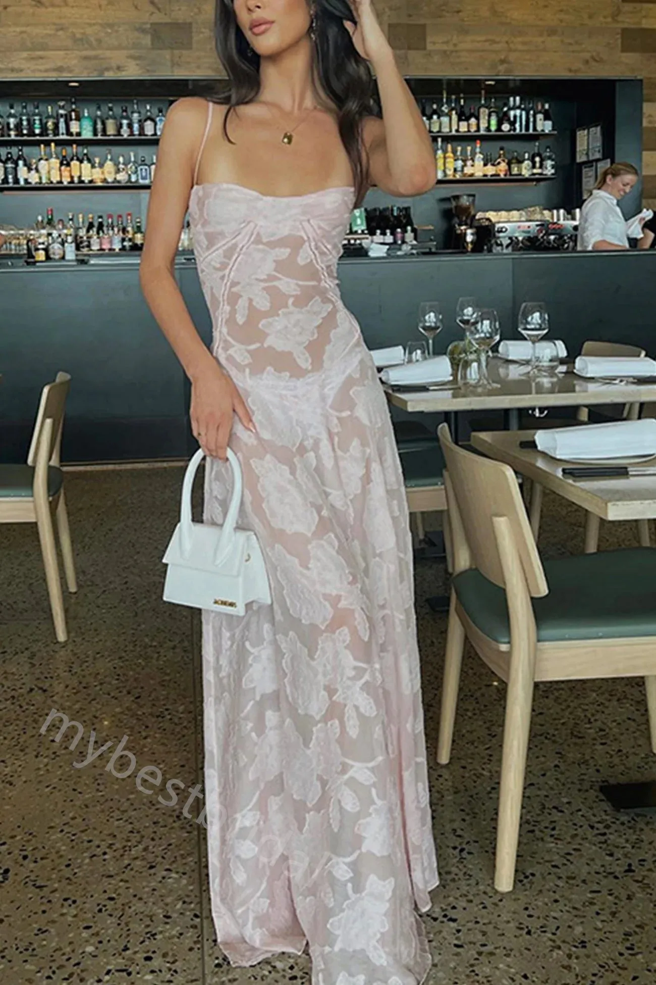Pink Spaghetti Straps Sleeveless Sheath Floor Length Prom Dress,PDS11608