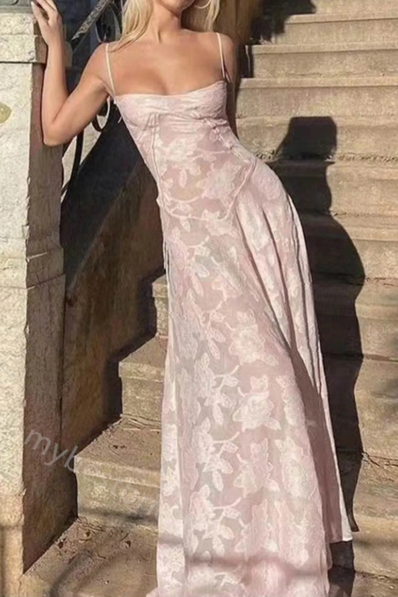 Pink Spaghetti Straps Sleeveless Sheath Floor Length Prom Dress,PDS11608