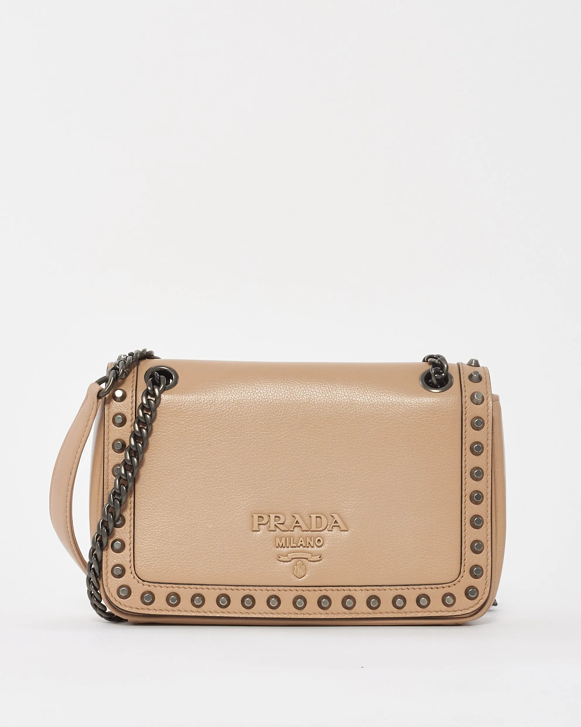 Prada Blush Pink Leather Pattina Glace Studded Crossbody Bag