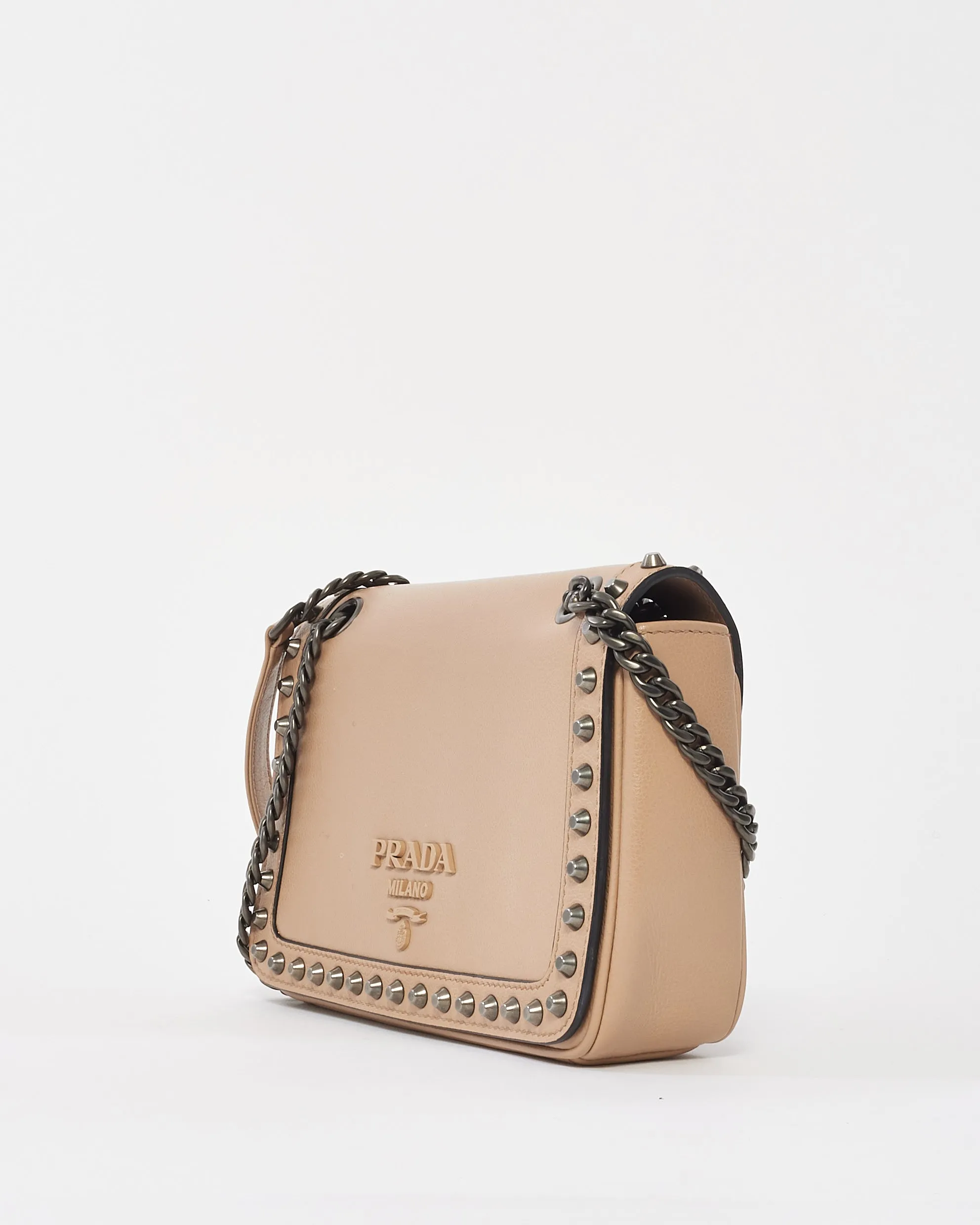 Prada Blush Pink Leather Pattina Glace Studded Crossbody Bag