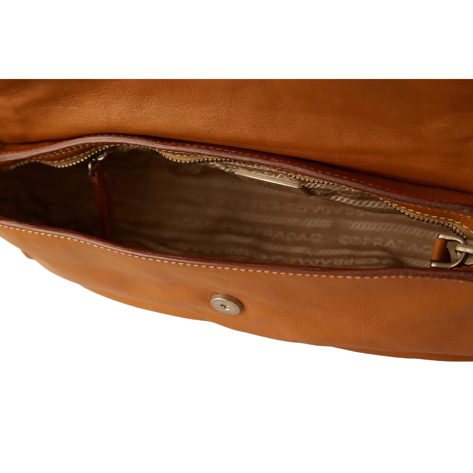 Prada Tan Leather Studded Shoulder Bag