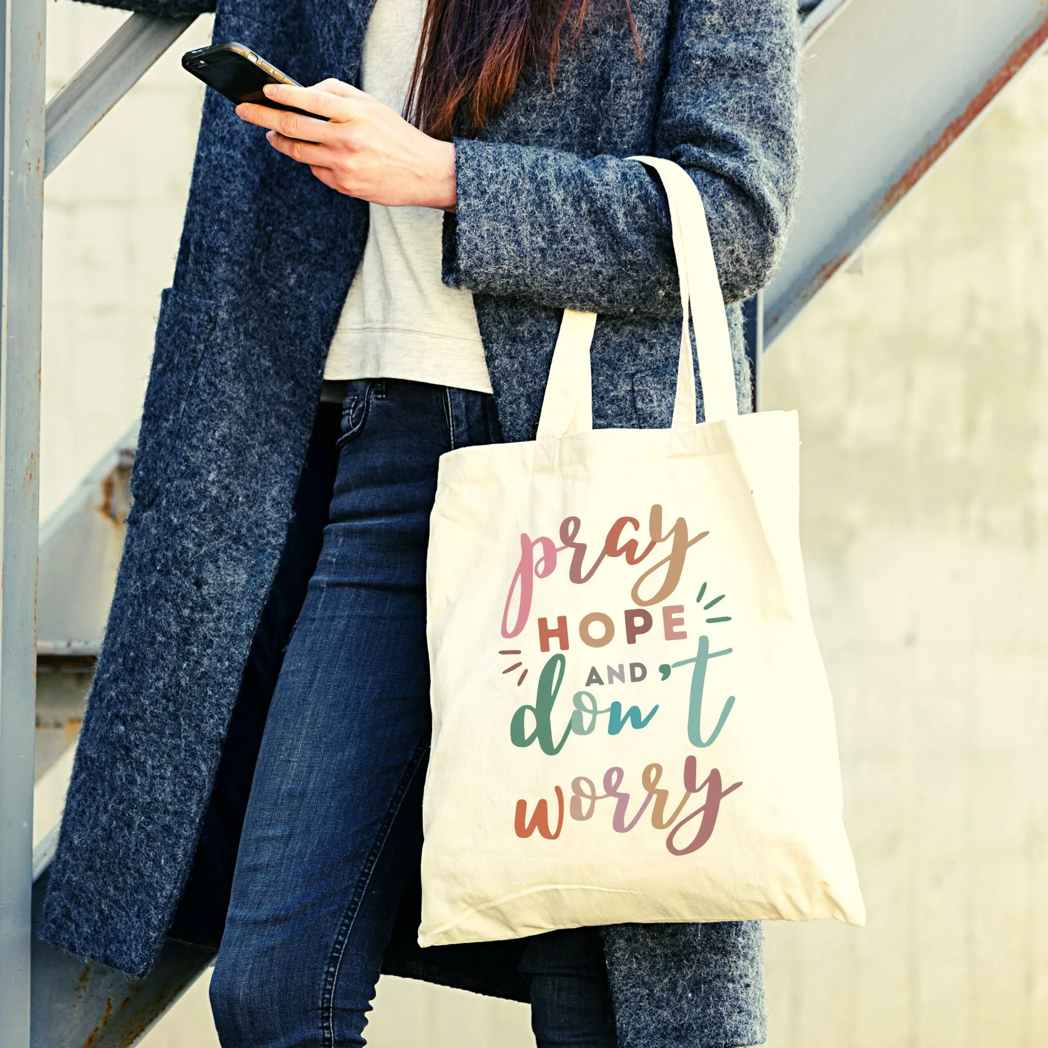 Pray Hope and Don't Worry Tote Bag - Colorful