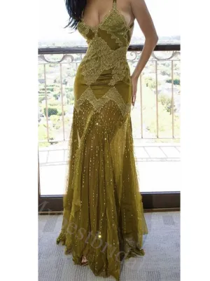 Sexy V-neck Sleeveless Mermaid Long Floor Length Prom Dress,PDS1146