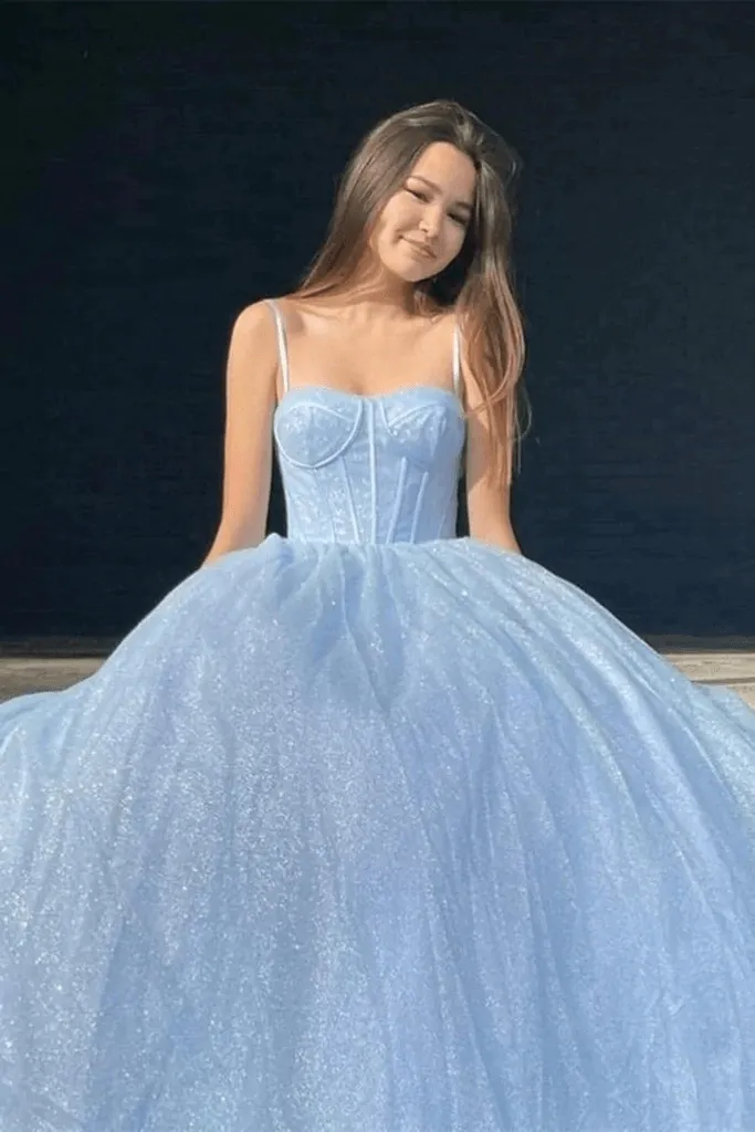 Sparkly Lilac A Line Prom Dresses Spaghetti Straps Sequin Evening Dress TP1116
