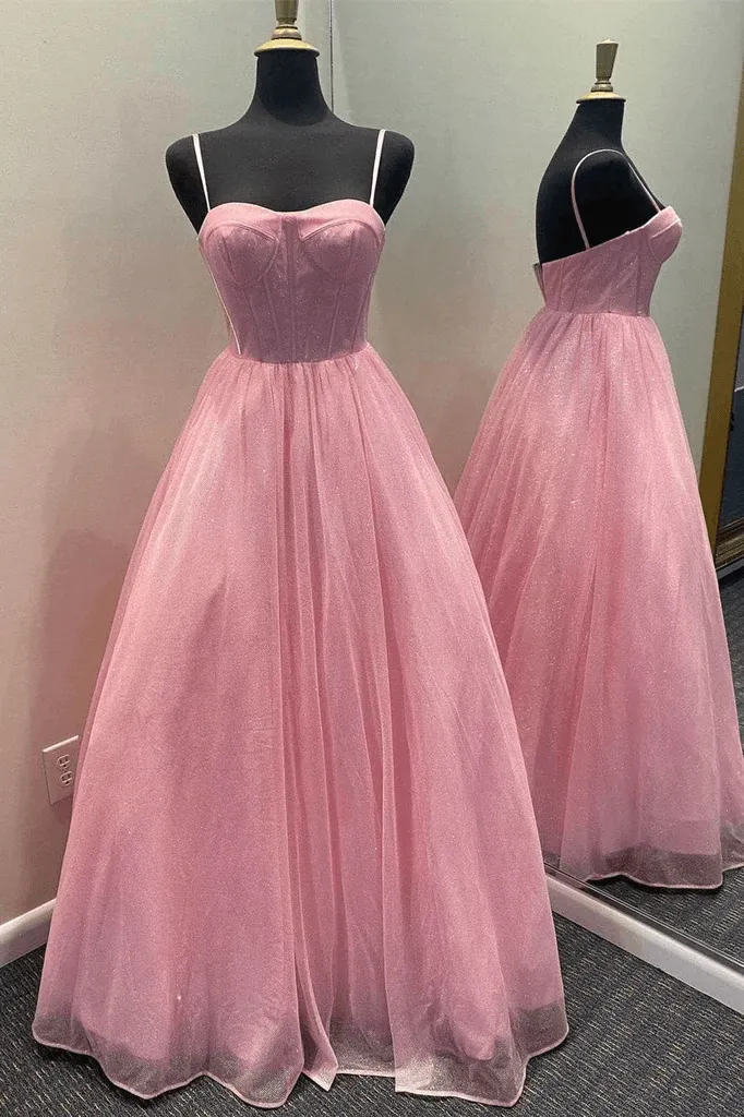 Sparkly Lilac A Line Prom Dresses Spaghetti Straps Sequin Evening Dress TP1116