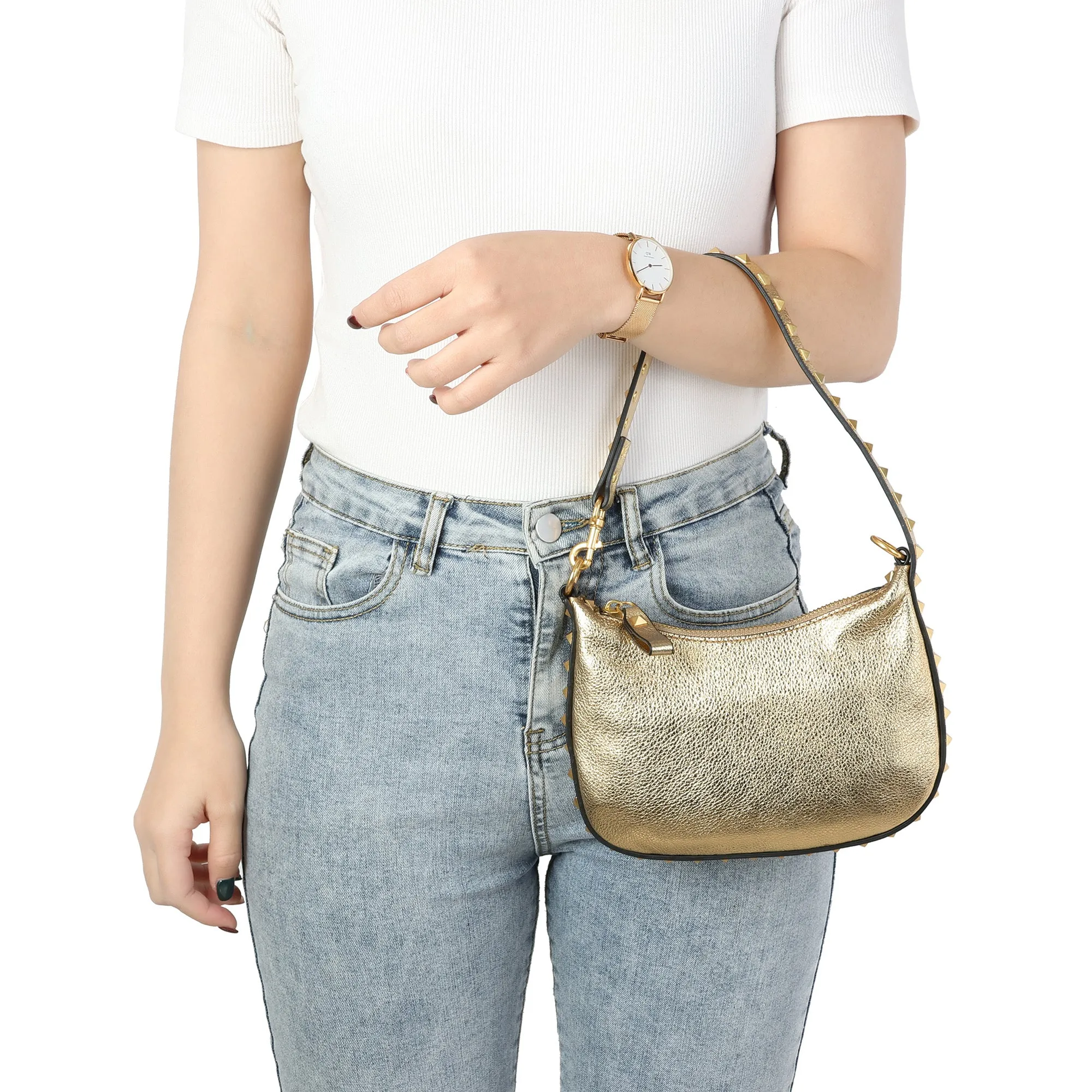Tiffany & Fred Studded Crossbody/Shoulder Leather Bag
