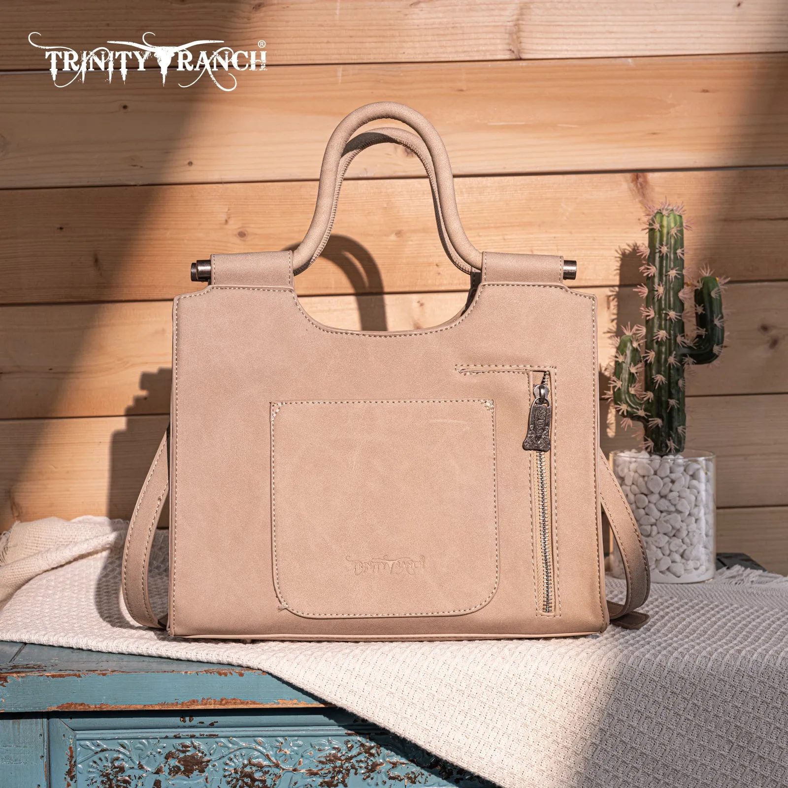 TR190G-8250  Trinity Ranch Floral Aztec Tooled Concealed Carry Tote/Crossbody