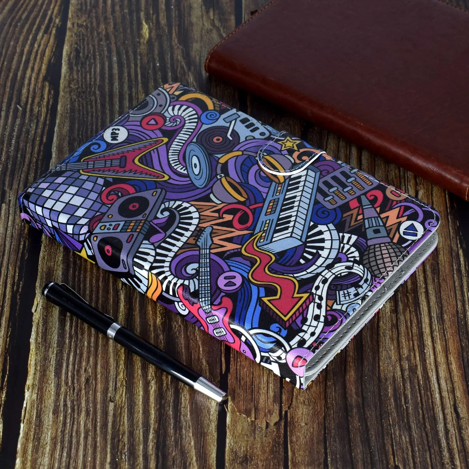 Universal 10Inches Laptop Protective Case with Front Snap Cute Cartoon Color Painted PU Cover  Graffiti