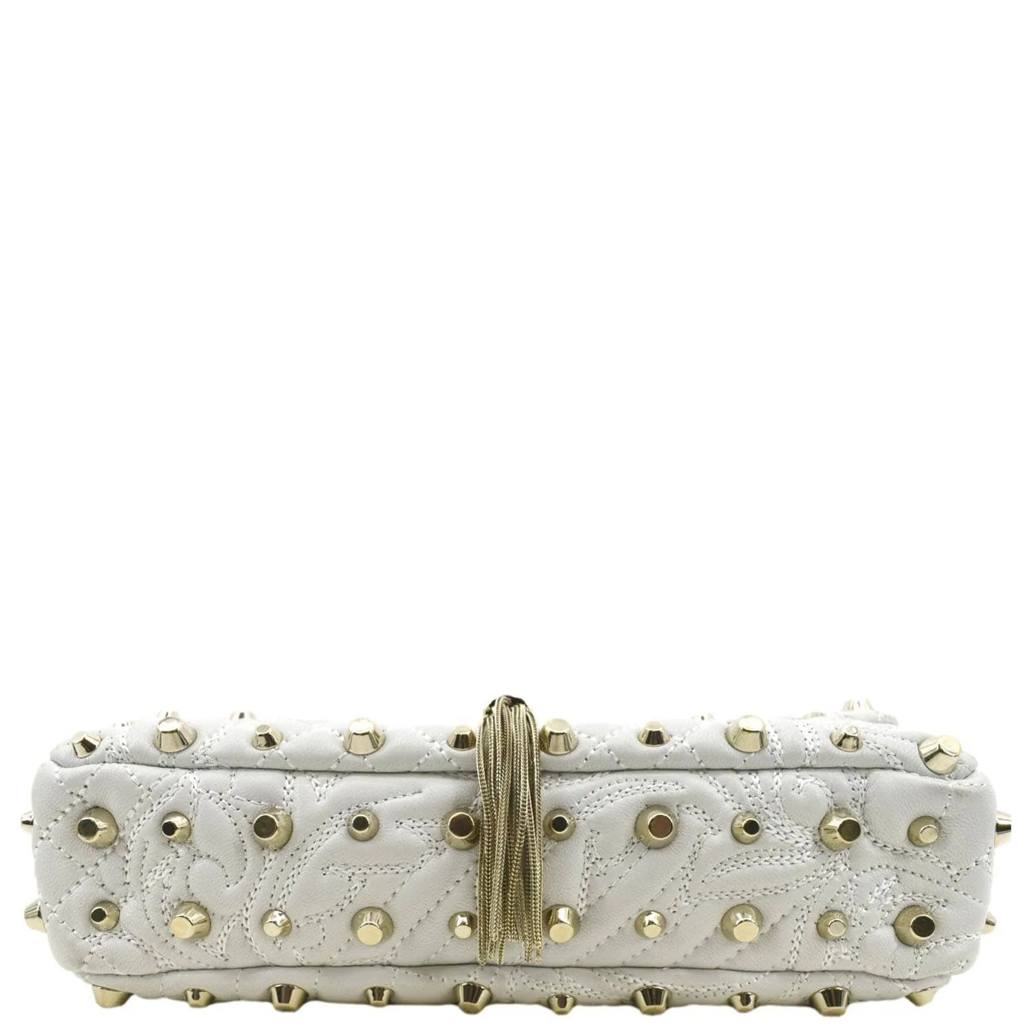 VERSACE Vanitas Medusa Tassel Leather Studded Shoulder Bag White