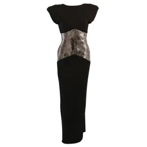 VICKY TIEL Black Futurism Gown with Metallic Detail