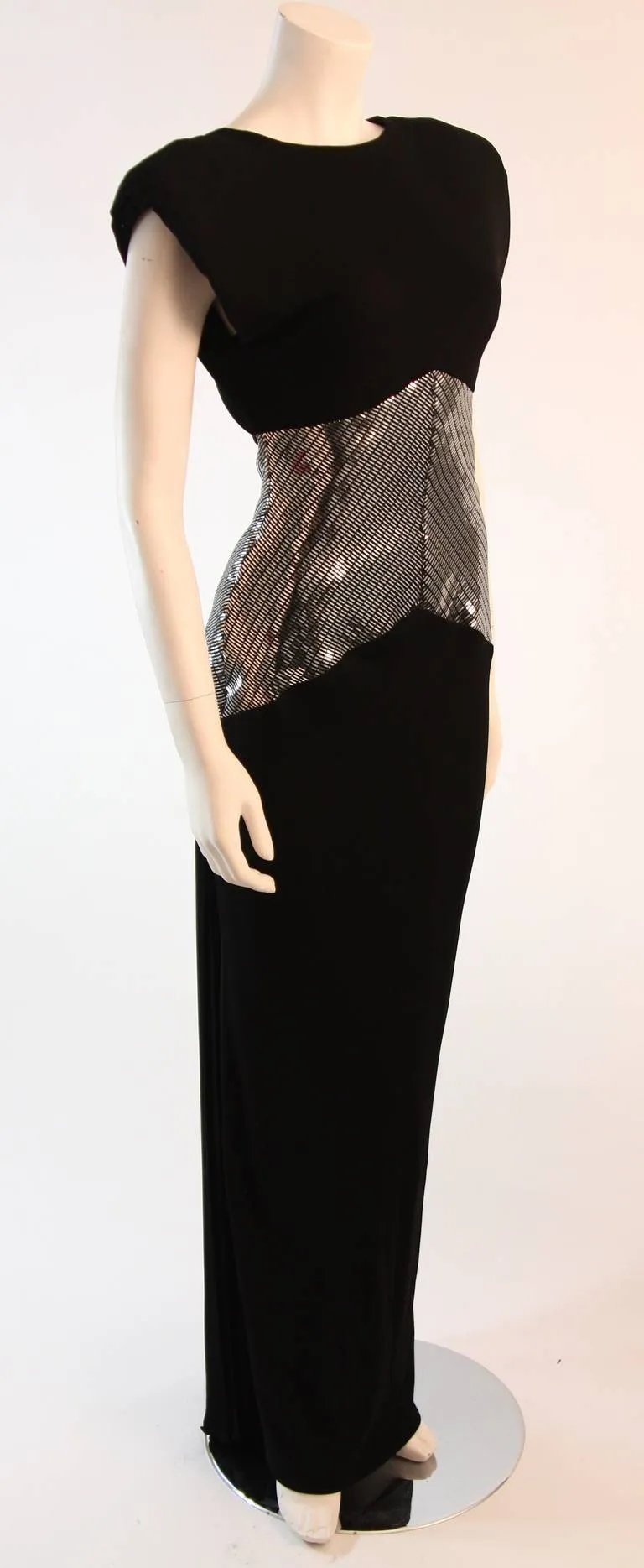 VICKY TIEL Black Futurism Gown with Metallic Detail
