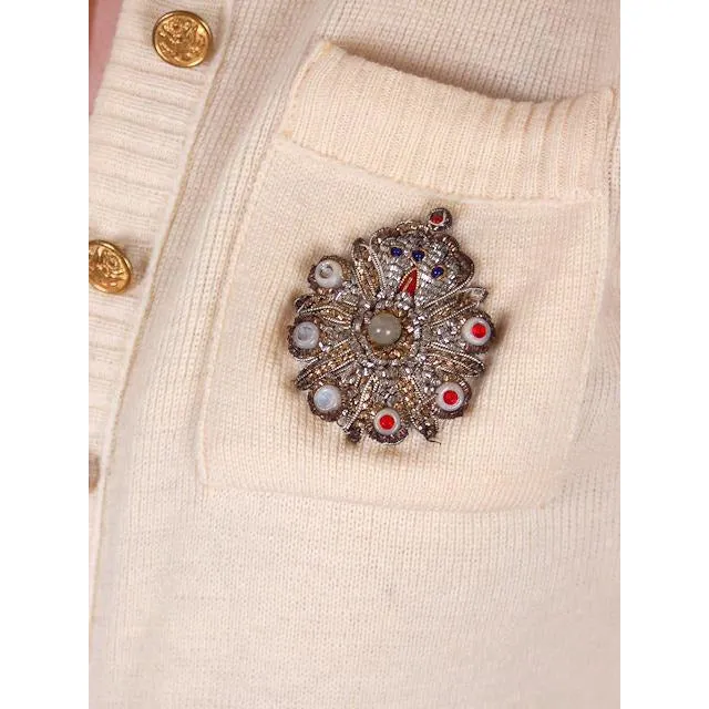 Vintage Sweater Wool Cardigan w/ Embellishment 1950s Small