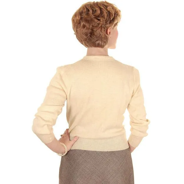 Vintage Sweater Wool Cardigan w/ Embellishment 1950s Small