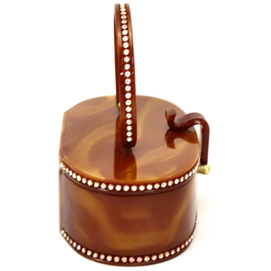 Vintage Wilardy Lucite Box Purse Amber Butterscotch 1950s Rhinestones