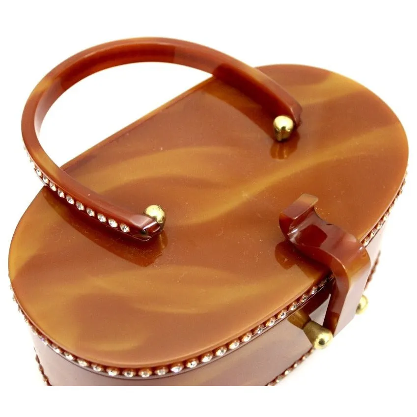 Vintage Wilardy Lucite Box Purse Amber Butterscotch 1950s Rhinestones
