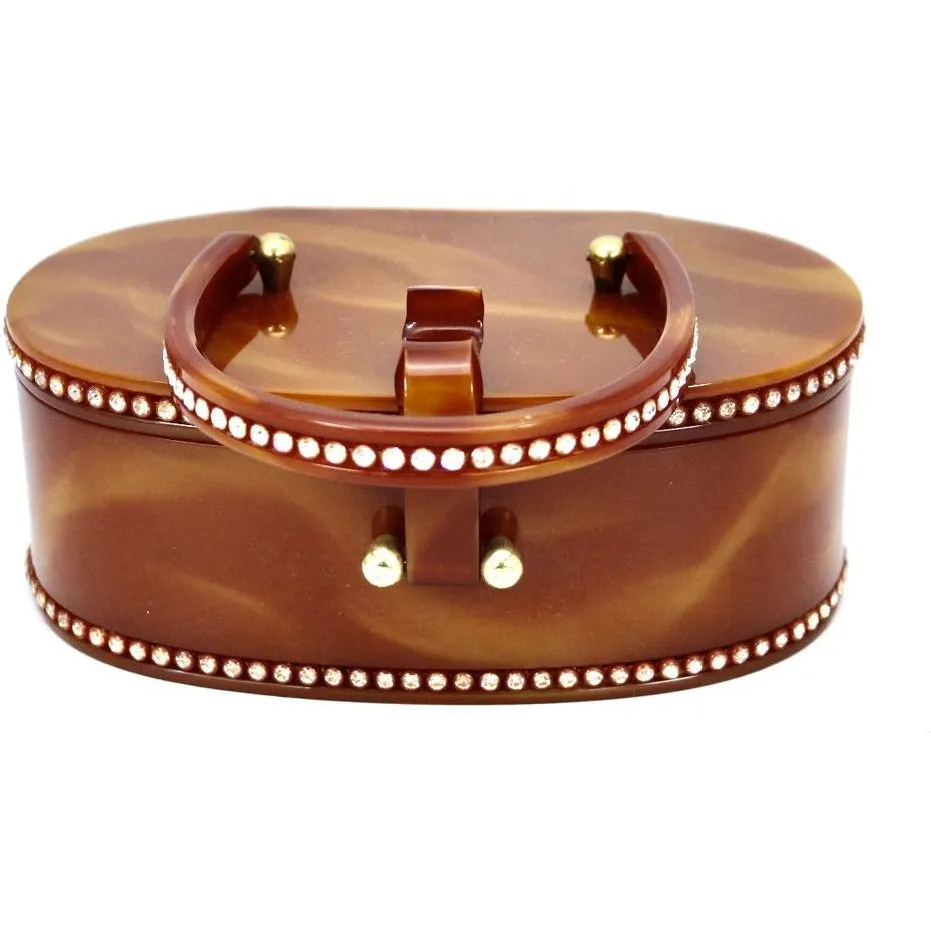 Vintage Wilardy Lucite Box Purse Amber Butterscotch 1950s Rhinestones