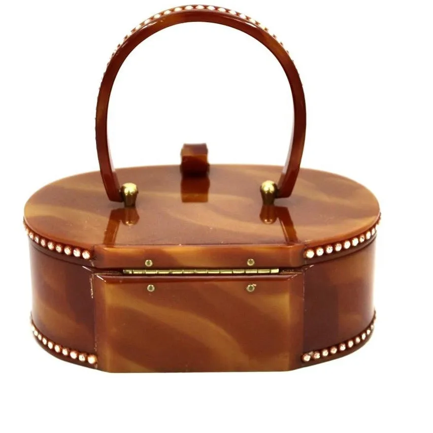Vintage Wilardy Lucite Box Purse Amber Butterscotch 1950s Rhinestones