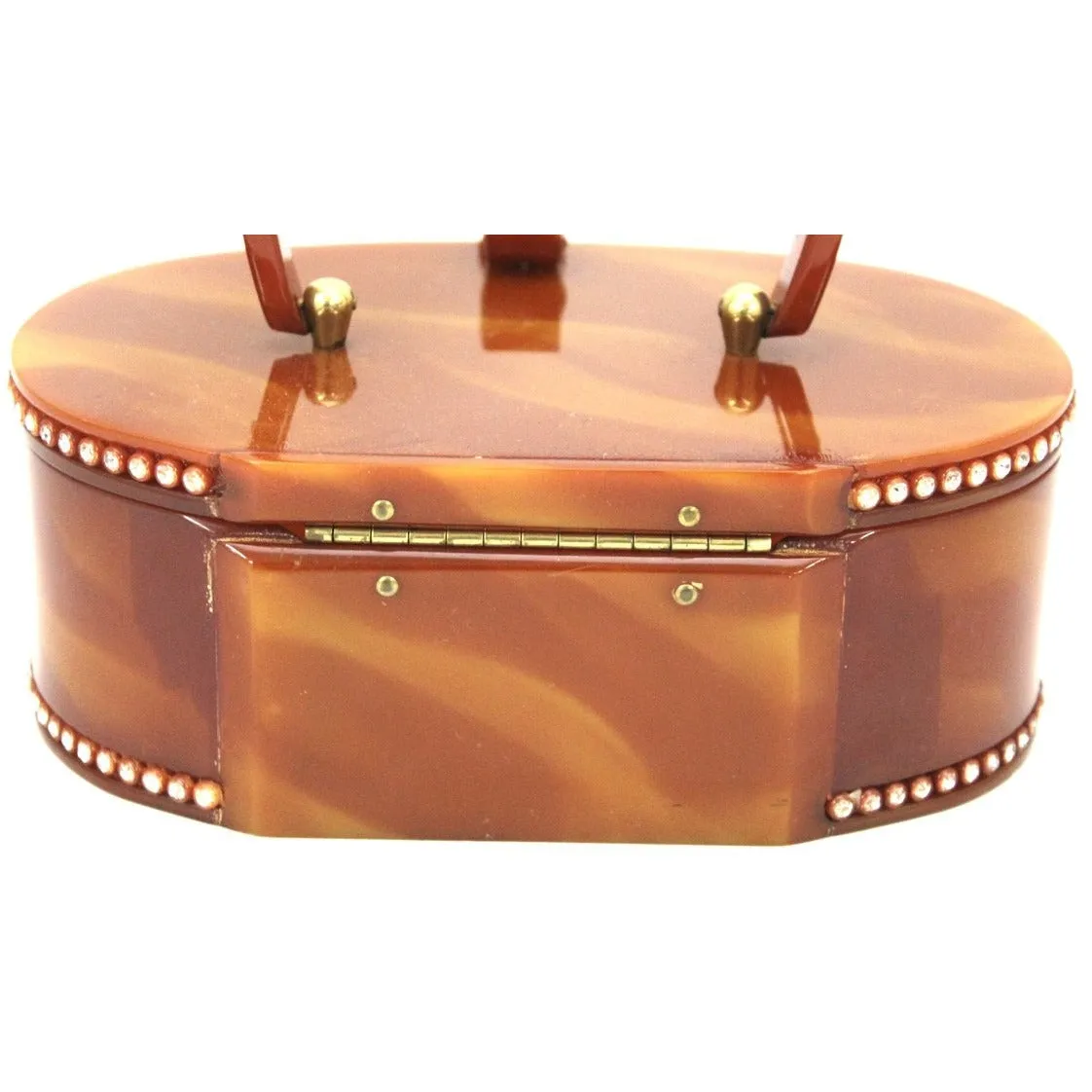 Vintage Wilardy Lucite Box Purse Amber Butterscotch 1950s Rhinestones