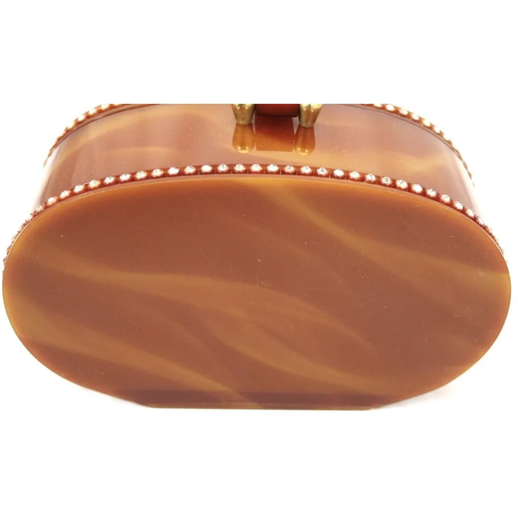 Vintage Wilardy Lucite Box Purse Amber Butterscotch 1950s Rhinestones