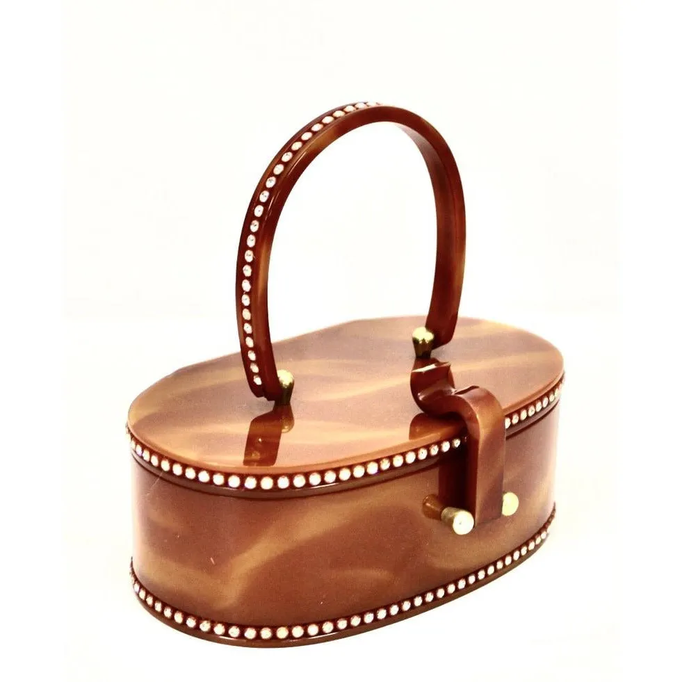 Vintage Wilardy Lucite Box Purse Amber Butterscotch 1950s Rhinestones