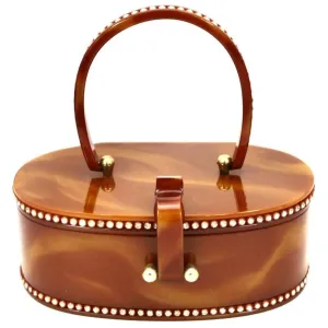 Vintage Wilardy Lucite Box Purse Amber Butterscotch 1950s Rhinestones