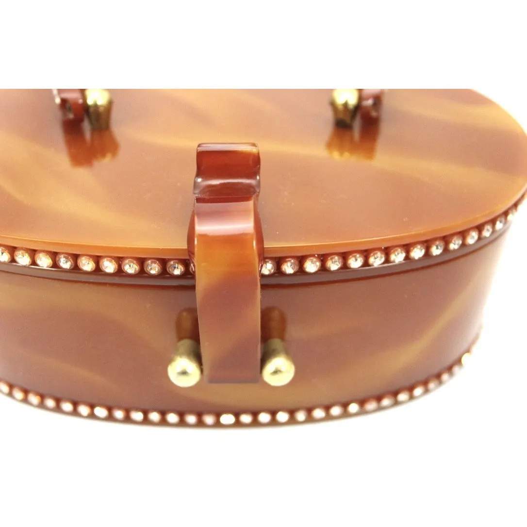 Vintage Wilardy Lucite Box Purse Amber Butterscotch 1950s Rhinestones