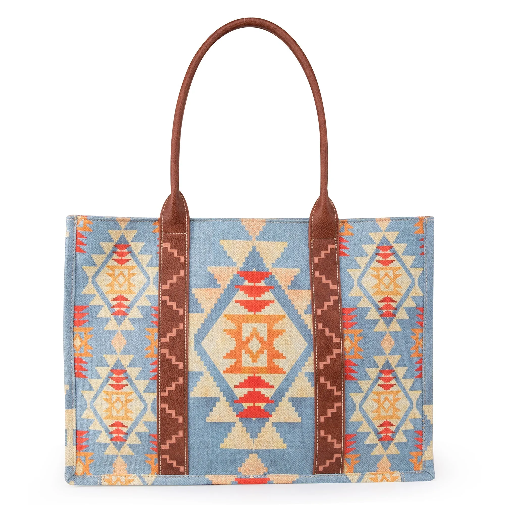 WG2202-8119    Wrangler Southwestern Pattern Dual Sided Print  Canvas Wide Tote - Brown