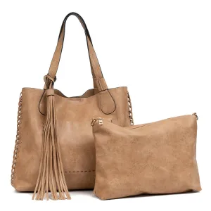 Whipstitch 2 in 1 Tassel Tote- Mocha