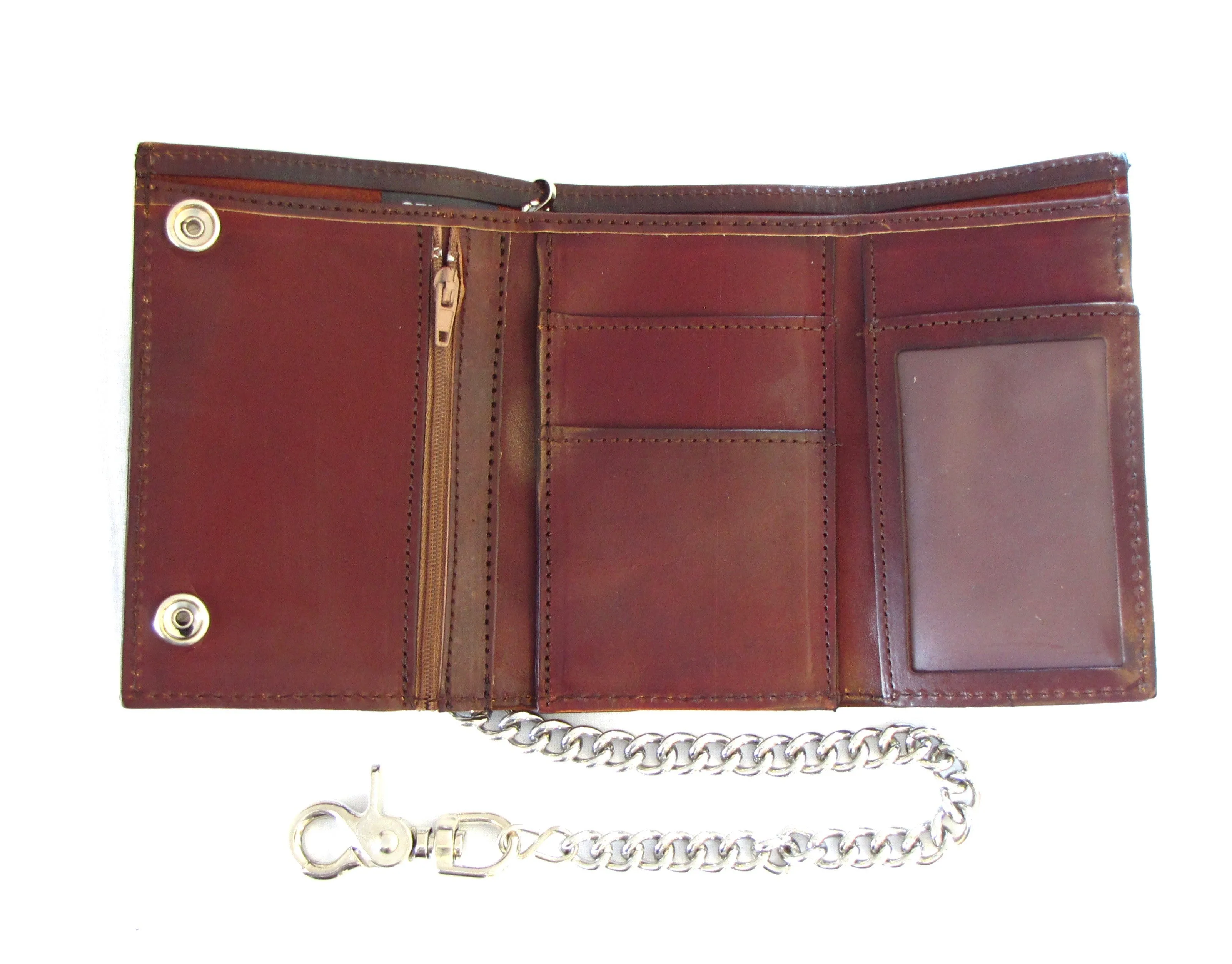 XL Antique Finish Tri-Fold Wallet w/ Chain w/ Buffalo Nickel S
