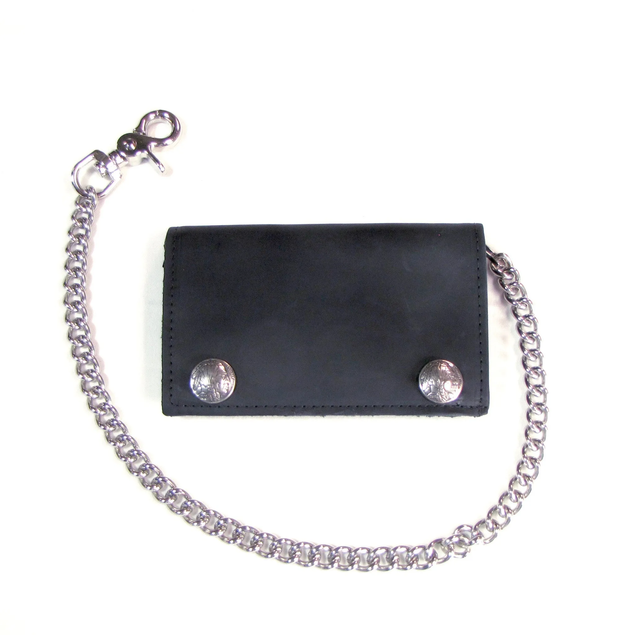 XL Tri-Fold Wallet w/ Chain- w/ Indian Head Nickel Snaps