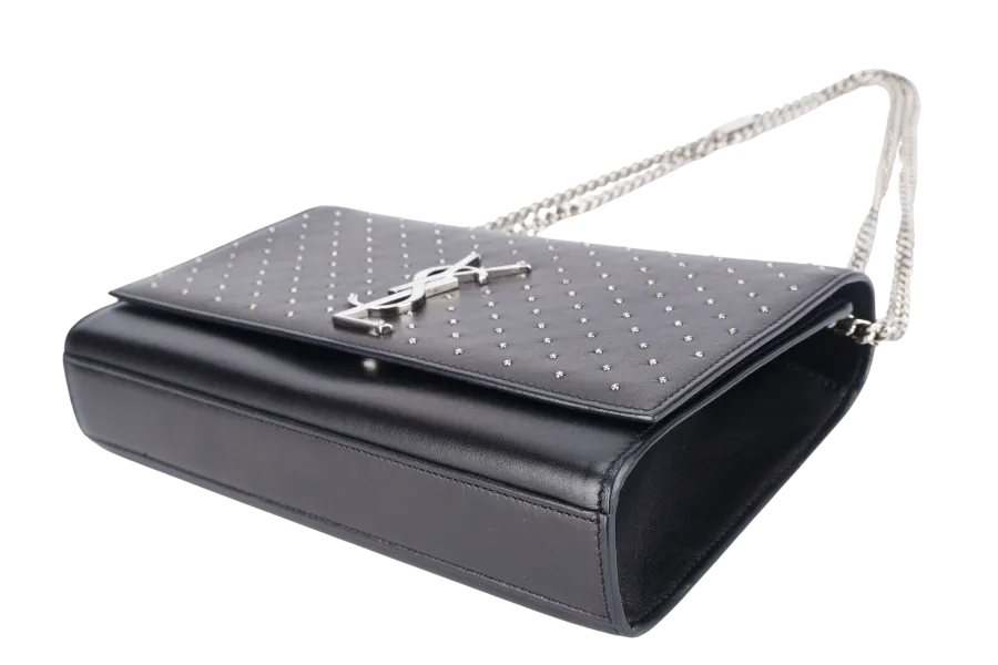 YVES SAINT LAURENT (YSL) STUDDED KATE MEDIUM BLACK LEATHER SILVER HARDWARE NO DUST COVER