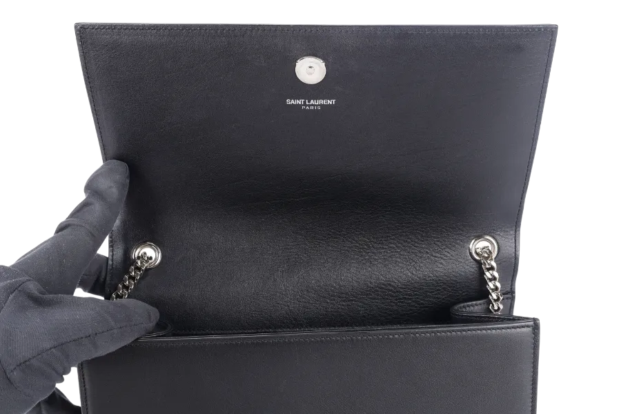 YVES SAINT LAURENT (YSL) STUDDED KATE MEDIUM BLACK LEATHER SILVER HARDWARE NO DUST COVER