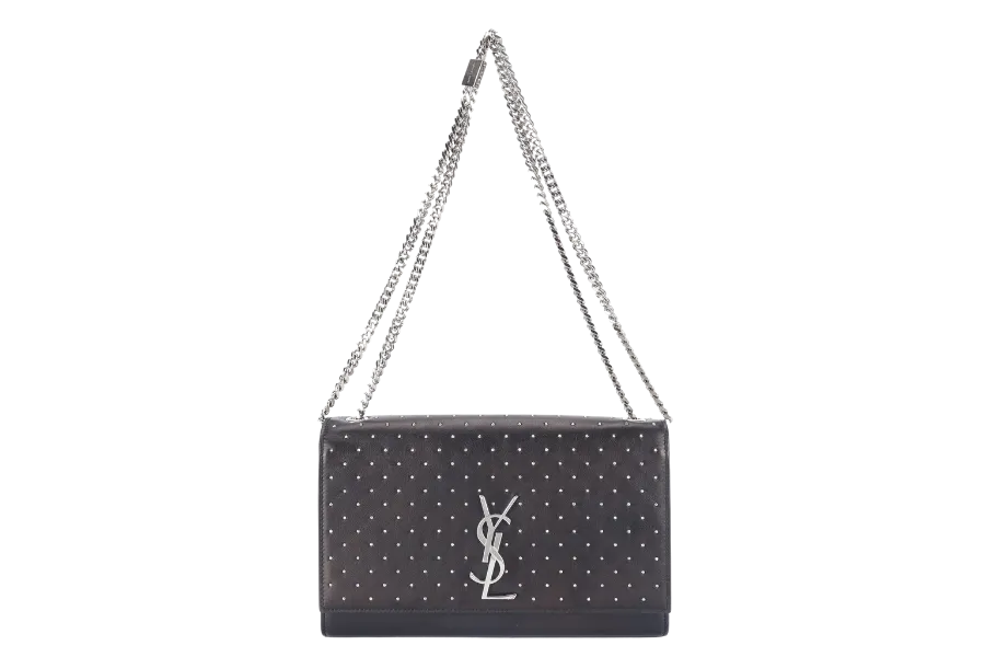 YVES SAINT LAURENT (YSL) STUDDED KATE MEDIUM BLACK LEATHER SILVER HARDWARE NO DUST COVER