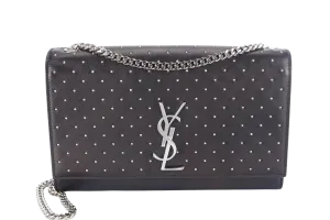 YVES SAINT LAURENT (YSL) STUDDED KATE MEDIUM BLACK LEATHER SILVER HARDWARE NO DUST COVER